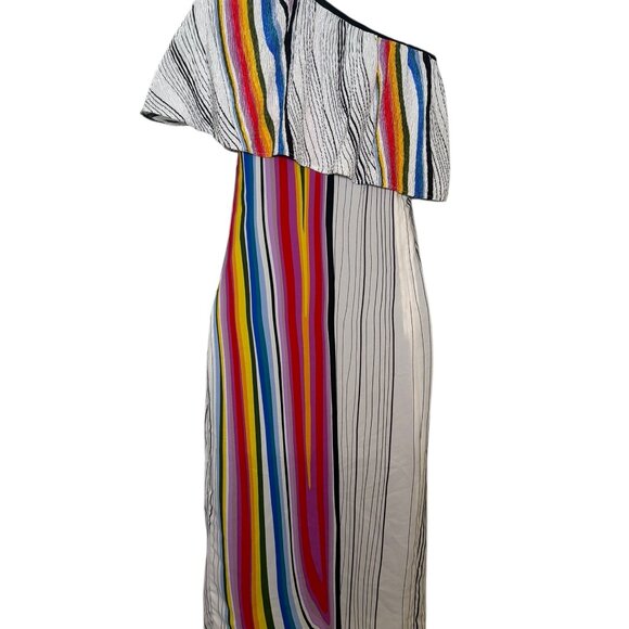 Rachel Roy One Shoulder Rainbow Stripe Midi Dress 0X - Picture 3 of 7